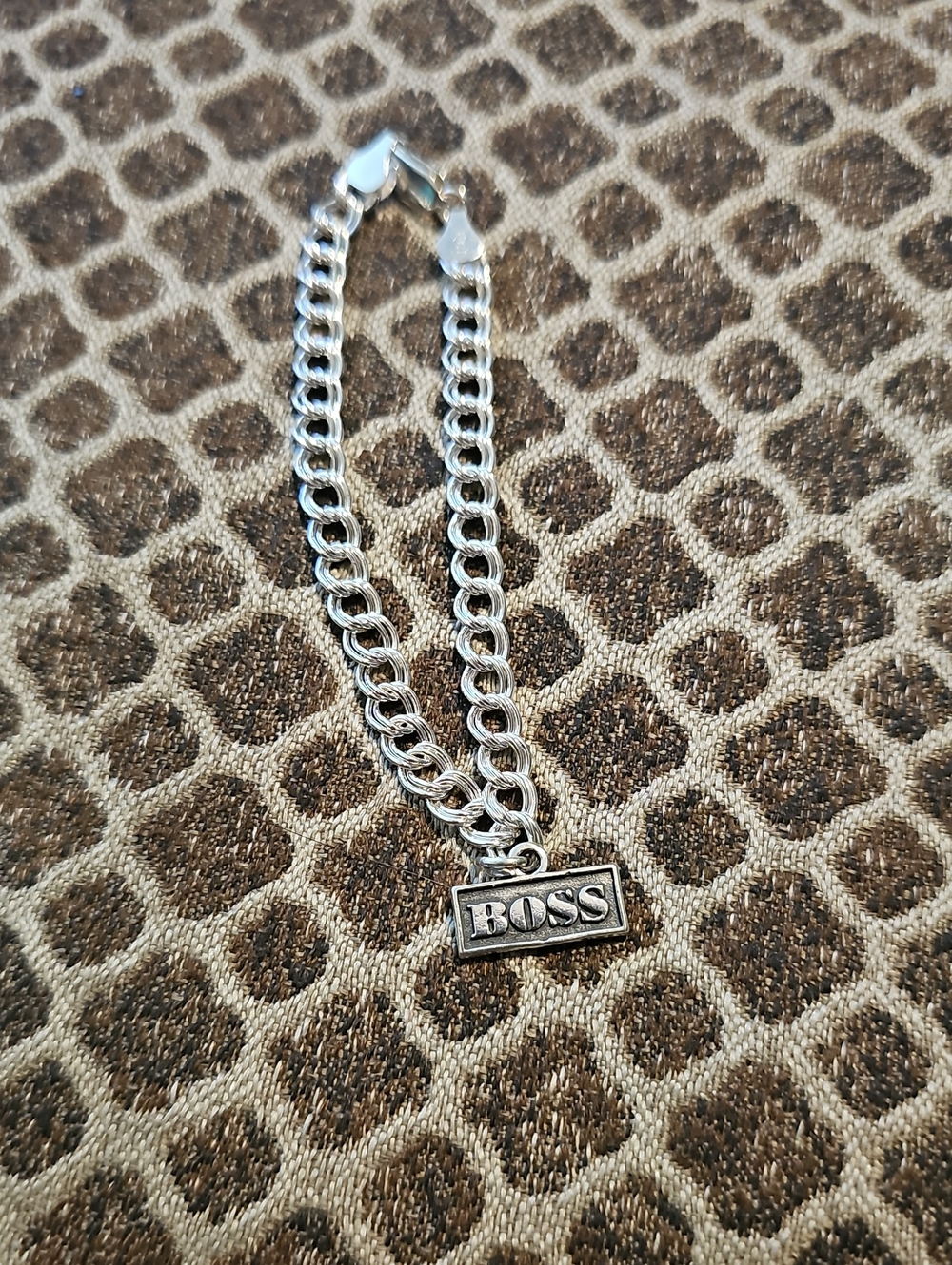 Boss Silver-Tone Chain Bracelet with Logo Charm